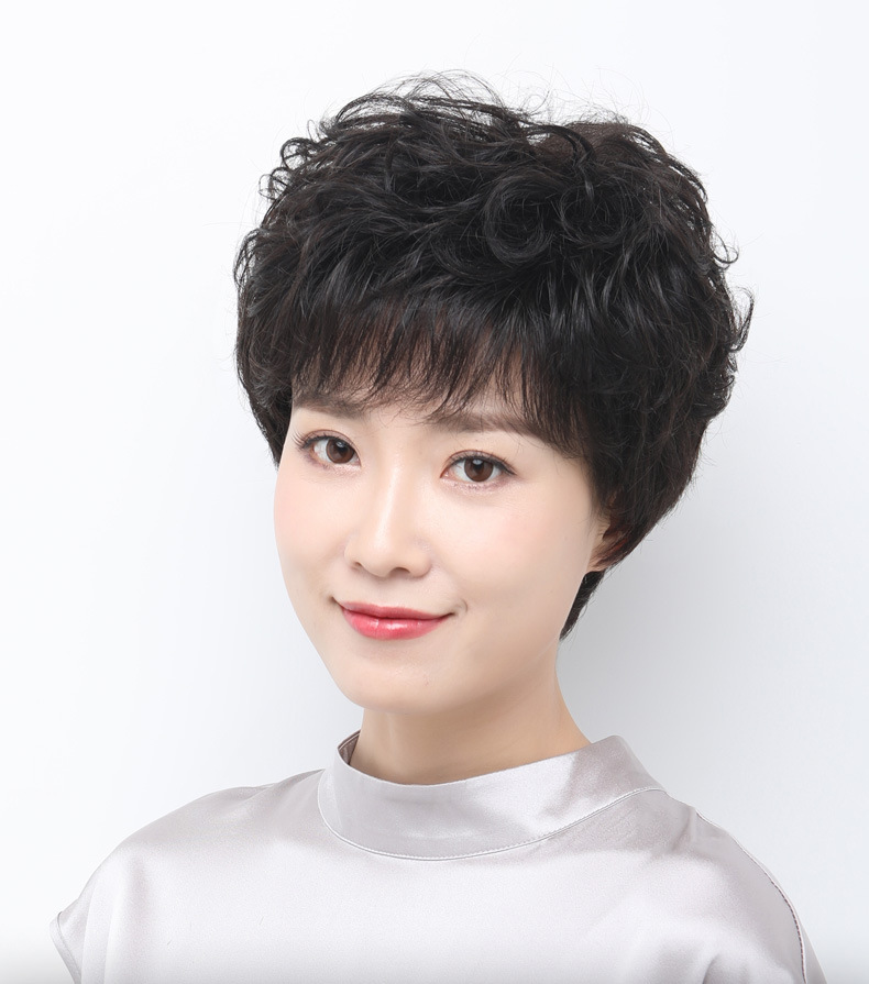 中老年女士送妈妈假发 真发全头套 时尚逼真羊毛卷不变形女短卷发