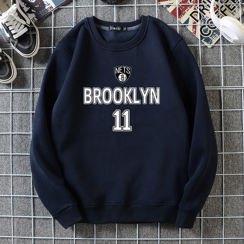 nba篮网队篮球卫衣男加绒保暖冬季 欧文杜兰特球衣圆领长袖打底衫