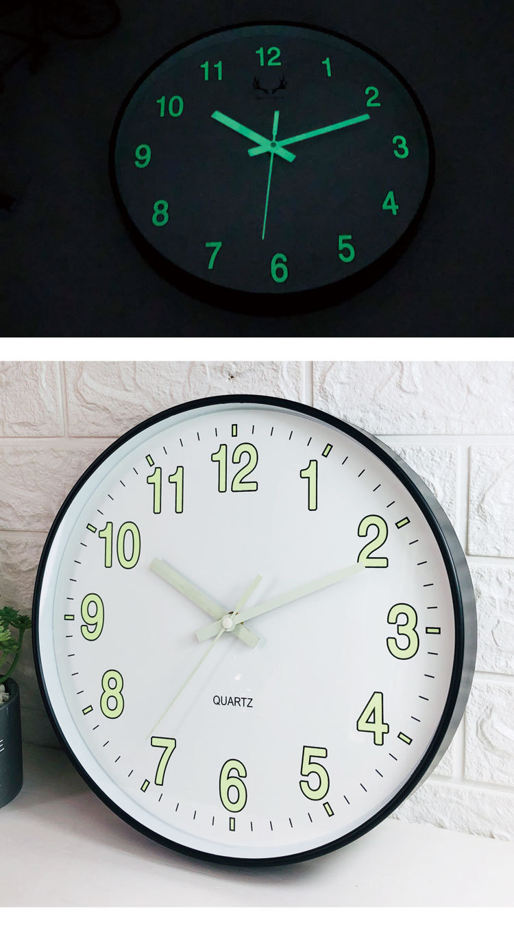 夜光数字挂钟静音墙钟创意发光客厅卧室钟表跨竟热销12寸clock