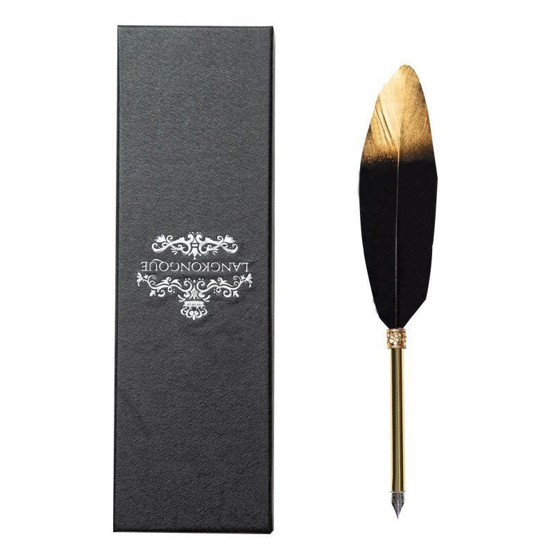 European Style Pen Gift Box Retro Feather Pen Set Platinum Gold Rod Pen Kit Creative Gift Annual Meeting Gift Pen