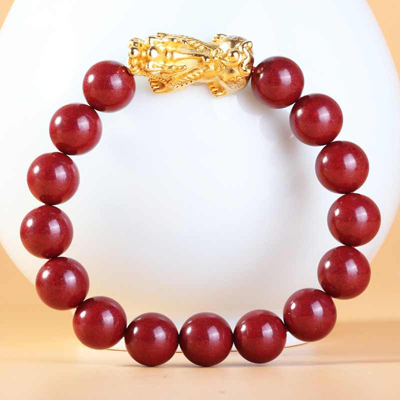 高含量朱砂手串民族风沙金大貔貅手链男女情侣款礼品