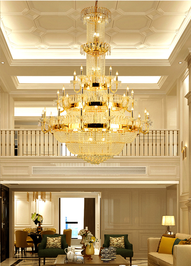 复式楼大吊灯别墅客厅灯饰酒店大厅中空挑空欧式灯具楼中楼水晶灯