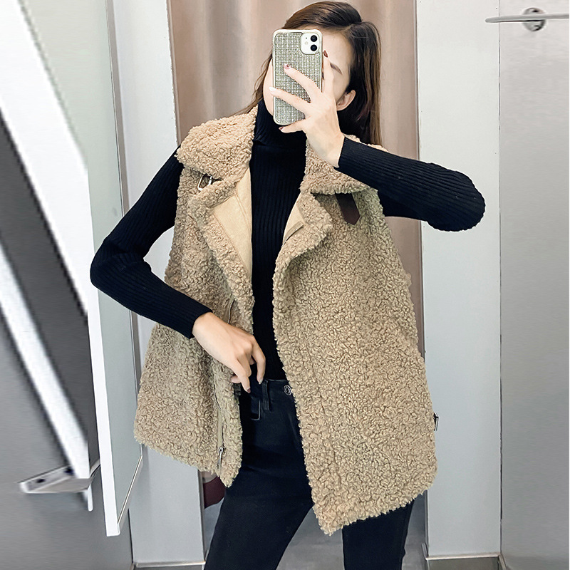 2020实拍秋冬新款厚羊羔毛背心女百搭皮毛一体马夹无袖马甲外套