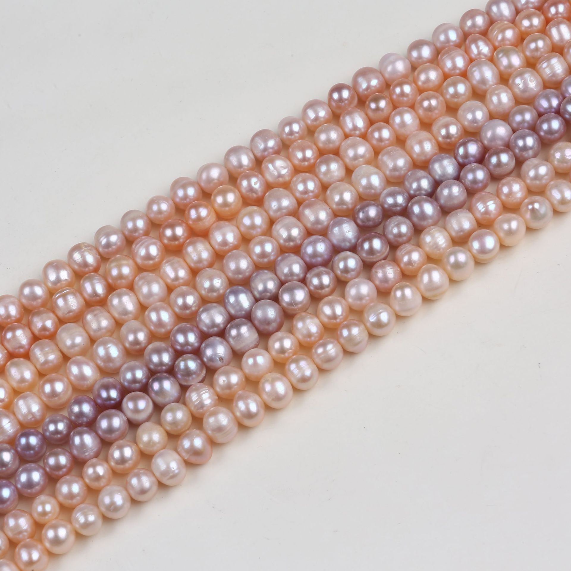 9-10mm天然淡水珍珠串 diy配饰配件 天然粉色紫色 土豆珠
