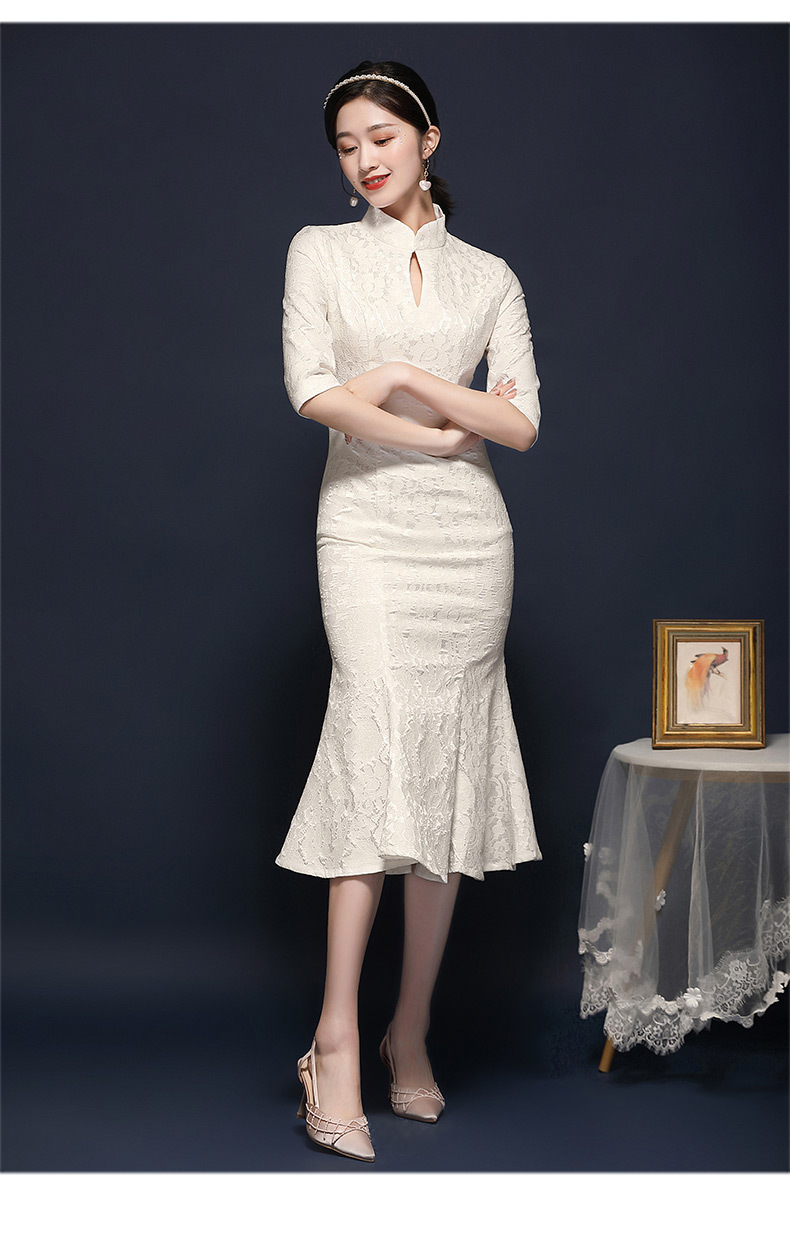 礼服鱼尾裙春装2021年新款女装名媛气质蕾丝长款旗袍连衣裙81020