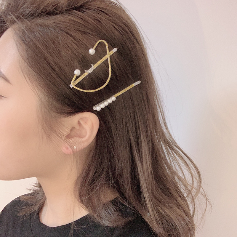 韩国水晶镶钻刘海夹边卡时尚月亮网红头饰新款气质珍珠一字夹发夹