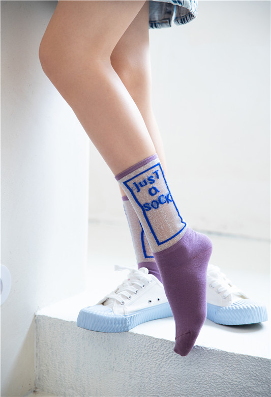 玻璃丝水晶袜子女字母中筒袜夏季薄款卡丝长袜女韩版学院风日系潮