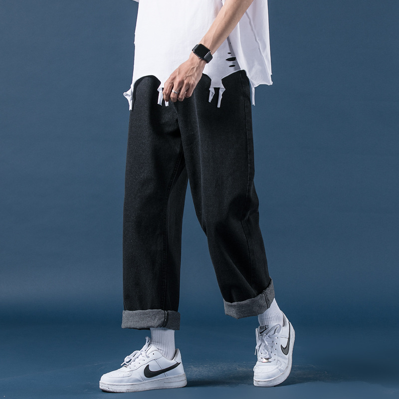 Light-Colored Jeans Men's Loose Fashion Brand All-Matching Straight Pants Korean Fashion Retro Wide Leg Mopping Daddy Pants