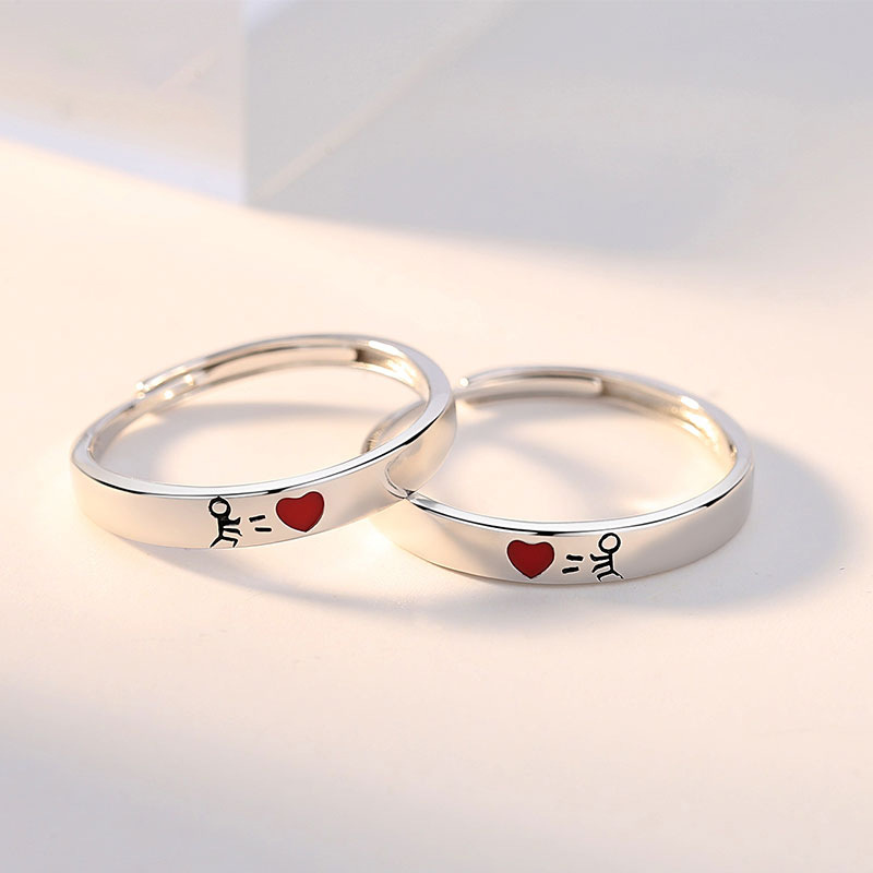 比心情侣戒指学生简约男女款纯银纪念礼物小众设计开口可调节对戒