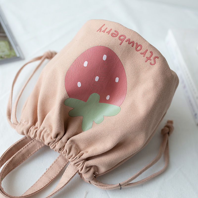 Portable Canvas Bag Female Student Japanese Ins Korean Drawstring Drawstring Bucket Bag Lunch Box Lunch Bag Small Cloth Bag