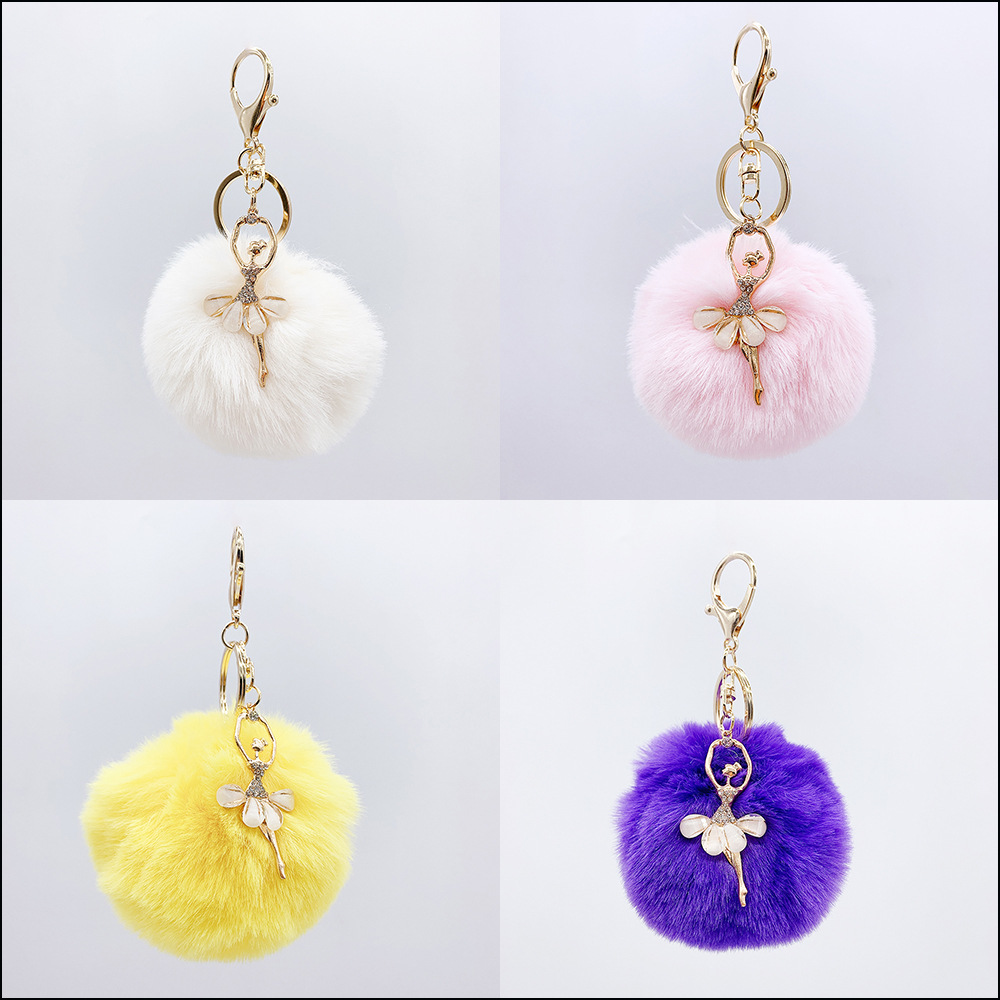 Angel Dancing Girl Fur Ball Keychain Ring Chain Fur Women's Bag Pendant Accessories Women's Bag Pendant Pendant Wholesale