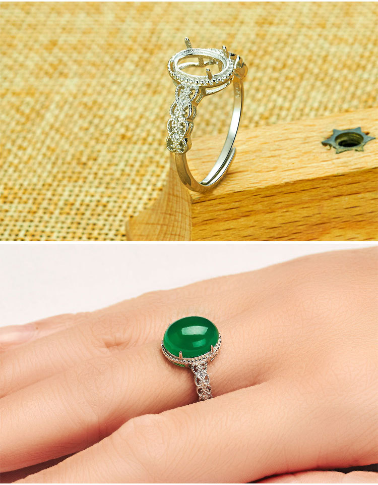 925纯银戒指空托未镶嵌翡翠豪华款女戒托宝石碧玺月光石diy戒指托