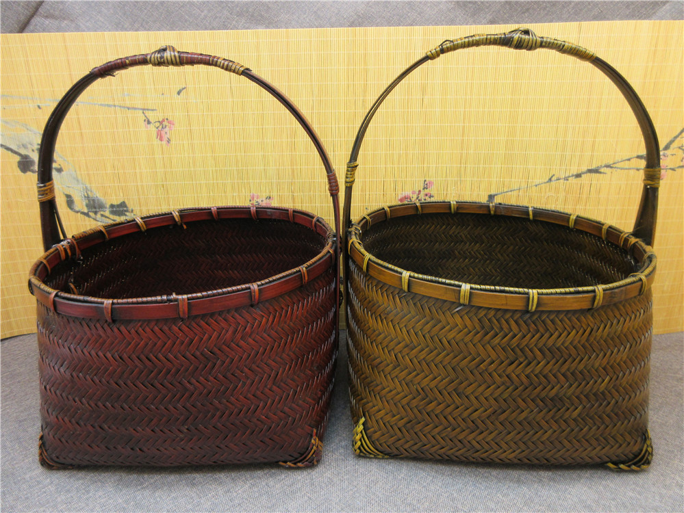 竹制品竹编收纳筐提篮纯手工手提小篮子编织竹篮复古茶道收纳