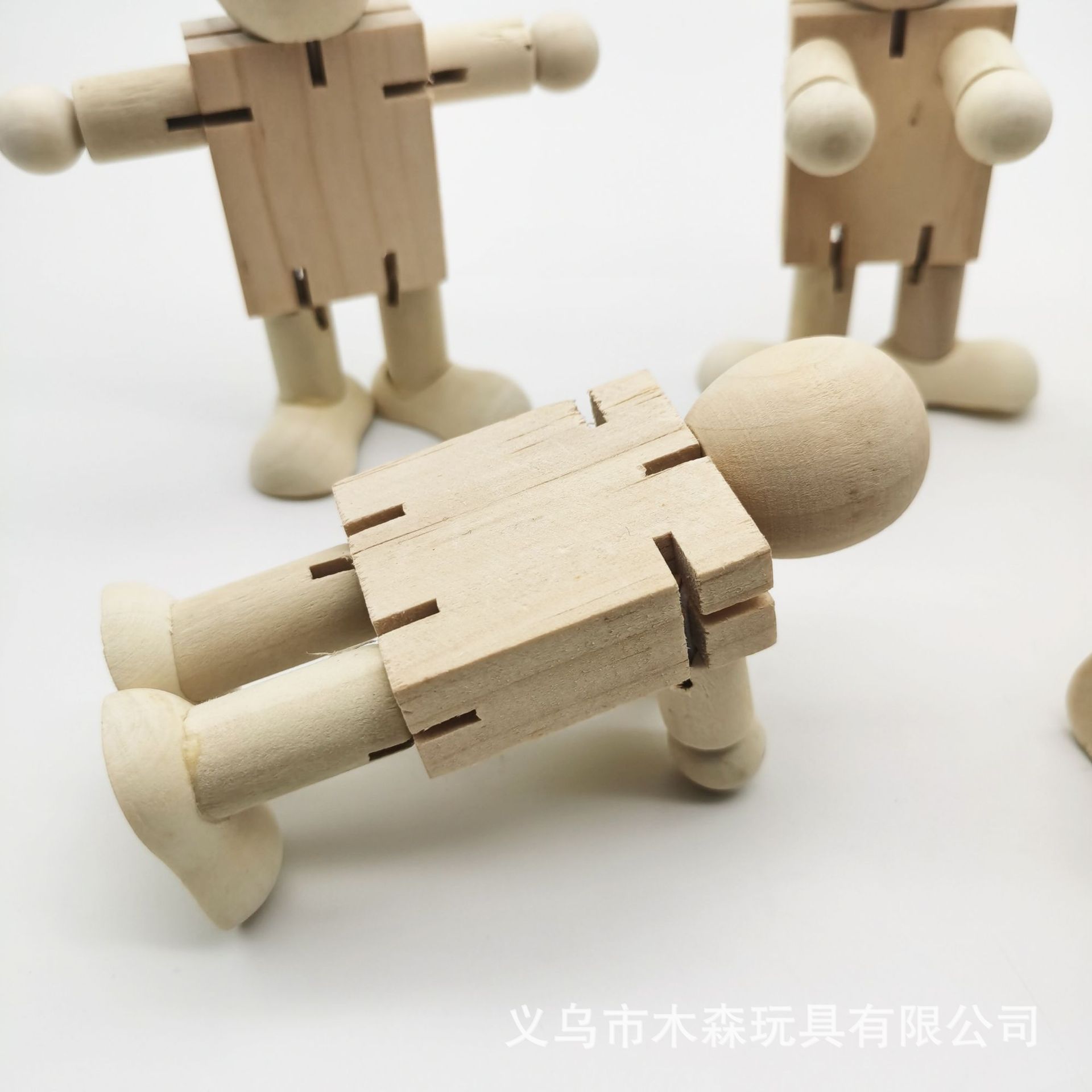 木质diy白胚机器人素胚原木制变形木头人涂鸦关节百变木偶类