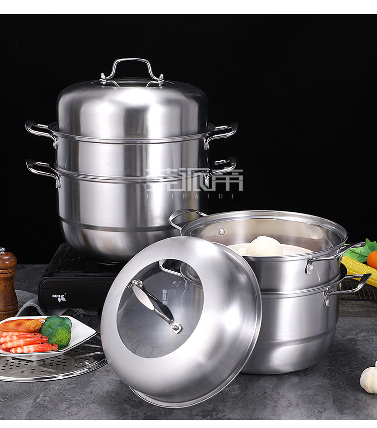 蒸锅直销三层多功能厂家 不锈钢加厚蒸笼家用不粘锅可以汤厂家