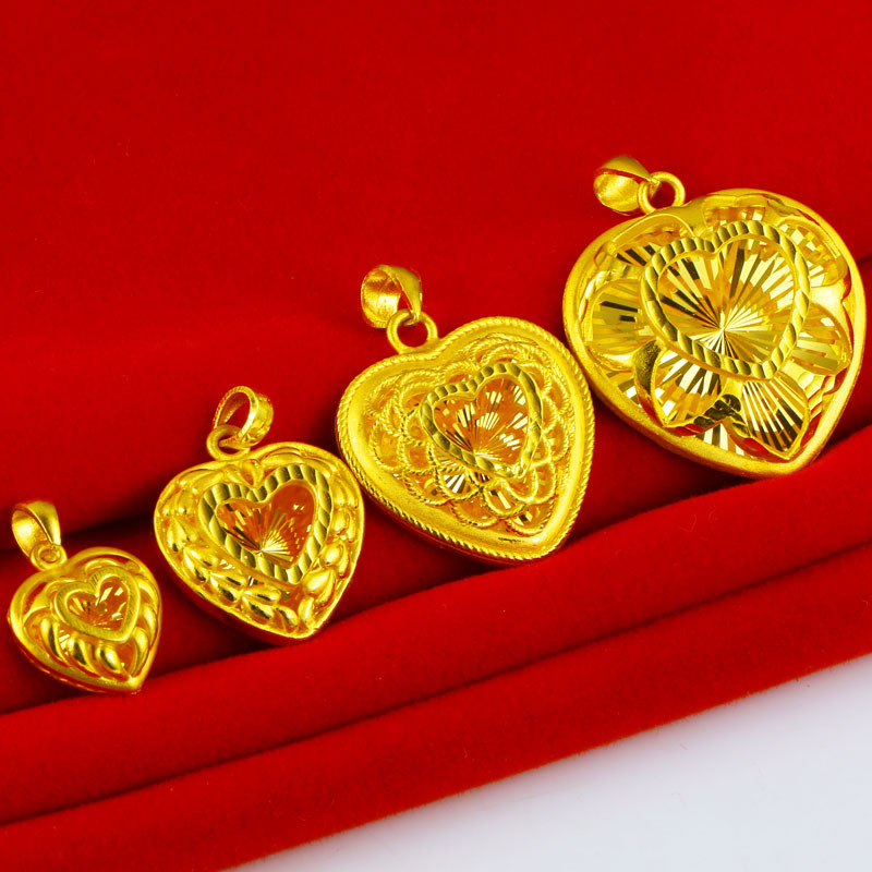 Genuine Gold Necklace Pendant 999 Pure Gold Men's and Women's 9999 Real Gold Pure Gold Pendant Love Heart-Shaped Gift