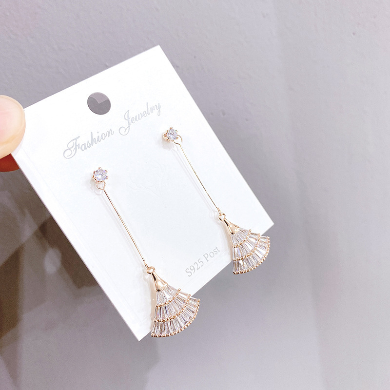 Korean Small Fan Internet Celebrity Eardrops Earrings Sterling Silver Needle Simple and Elegant Earrings Female Zircon Micro-Inlaid 3A Zircon