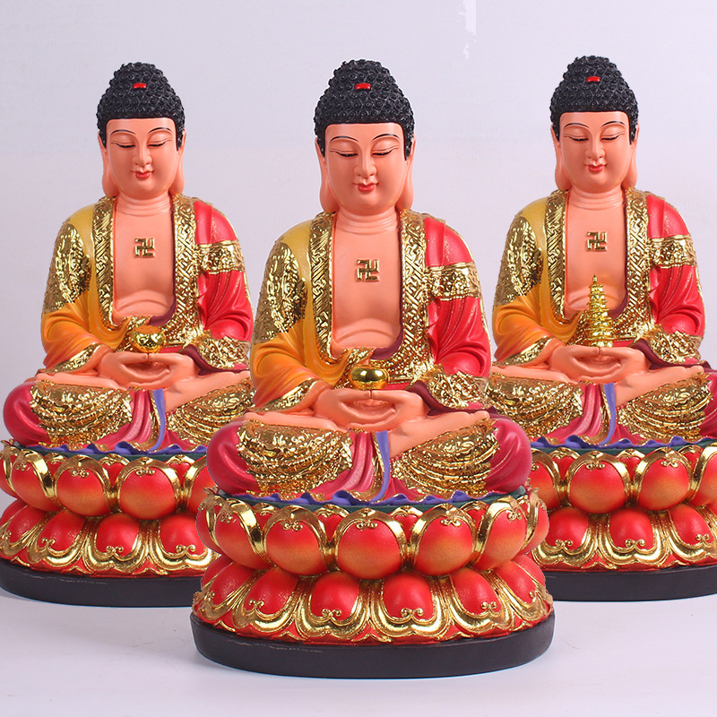 三宝佛佛像121619英寸树脂彩绘家用阿弥陀佛药师佛释迦摩尼三世佛