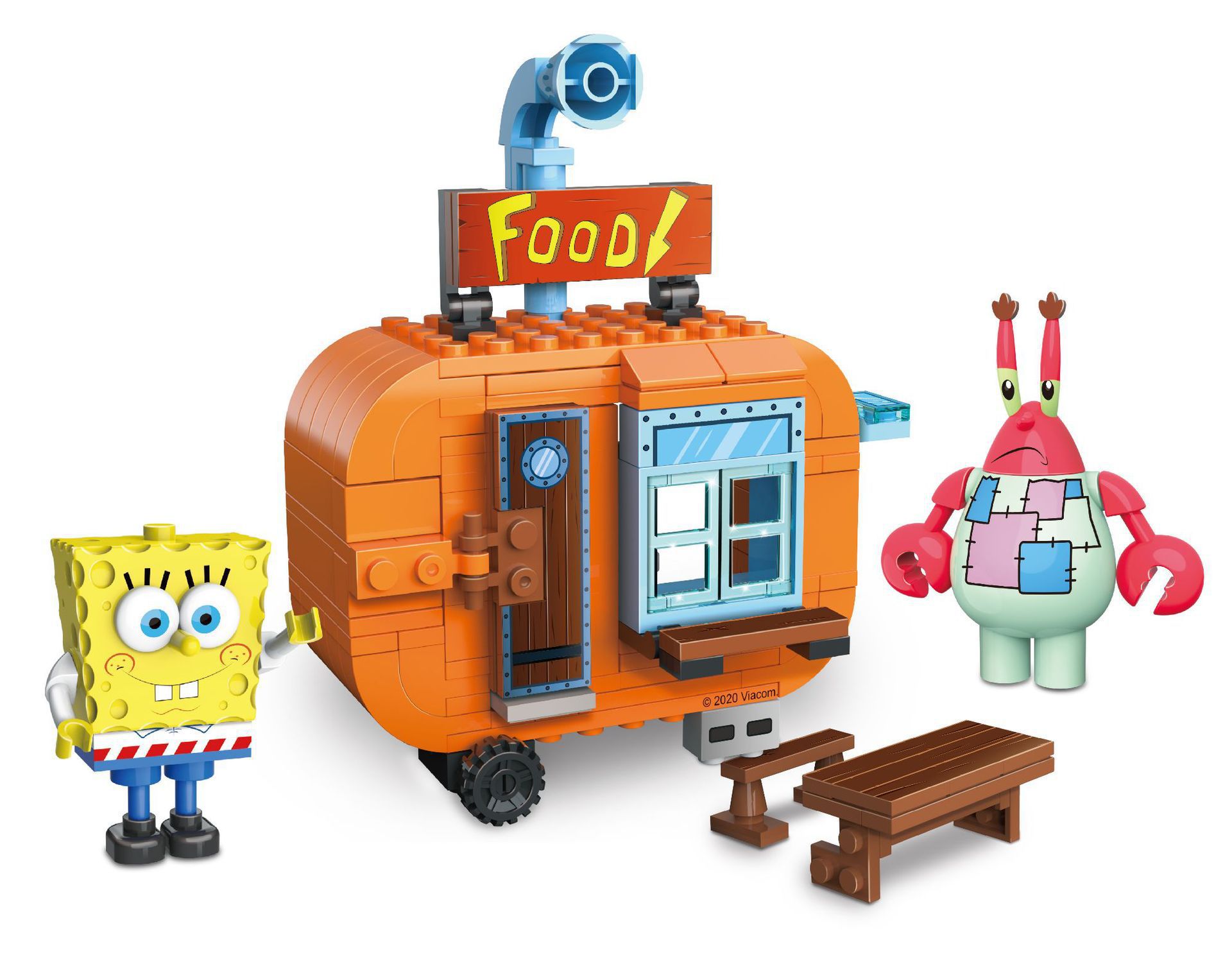 潮升海绵宝宝比奇堡探险系列蟹堡轮船儿童益智拼装拼插积木玩具