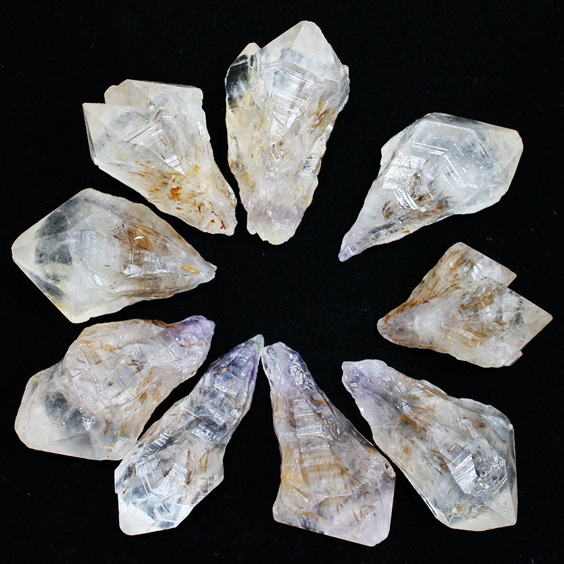 天然水晶能量石原矿黄发晶超七骨干权杖桌面摆设标本石科普