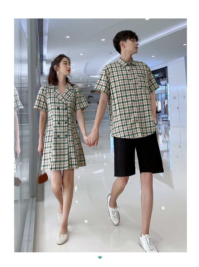 法式情侣装一裙一衣气质2020新款港味复古小众连衣裙夏季衬衫短袖