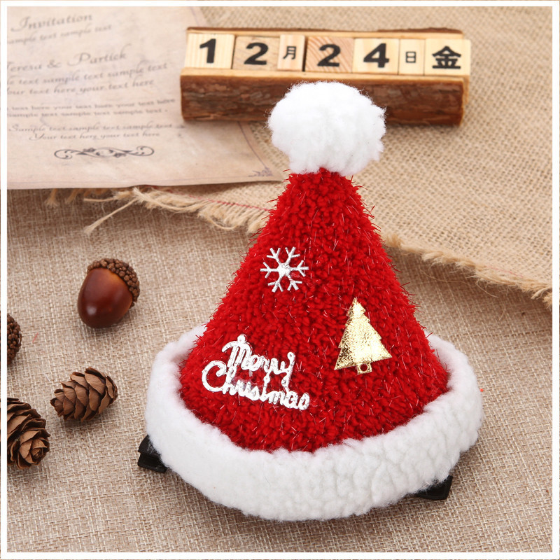 New Hot Sale Christmas Small Hat Barrettes Birthday Party Dress up Hair Clip Headdress Red Plush Bonnet Duckbill Clip