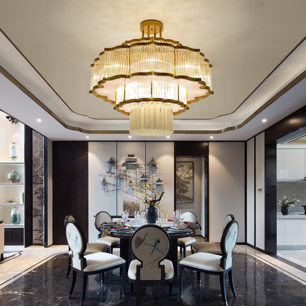 新中式水晶吊灯酒店大堂玄关别墅大厅客餐厅包间售楼部样板房灯具