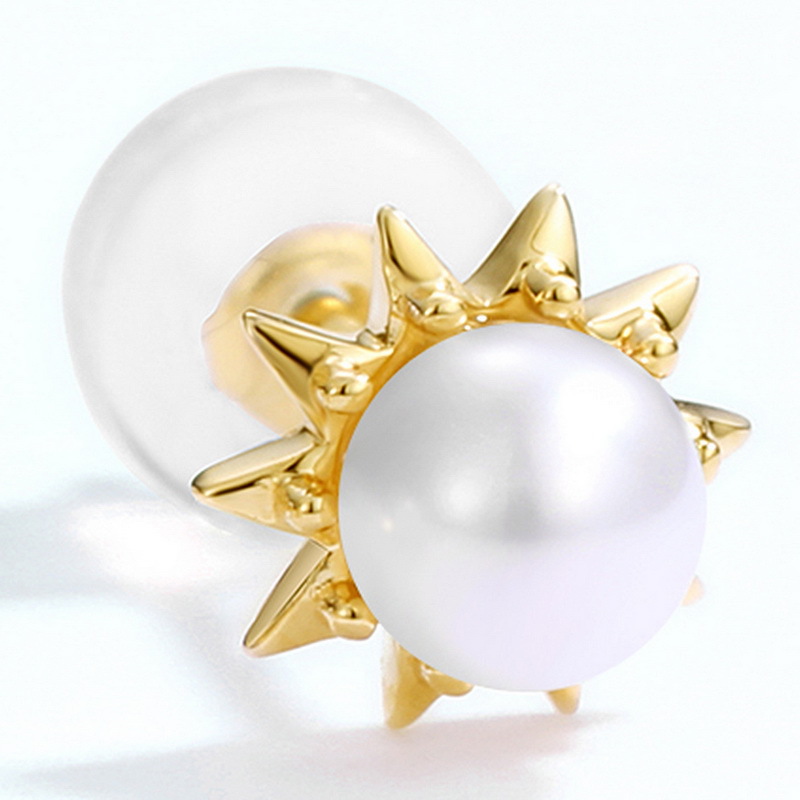 日本轻奢天然珍珠k金花卉花边耳钉女简约小太阳14k黄金小耳钉批发