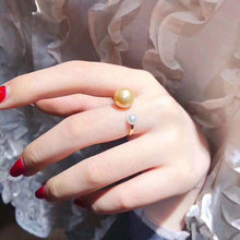 DIY珍珠配件 G18K黄金戒指空托 双珠精致指环女款 配5-10mm正圆珠