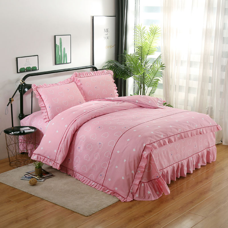 Korean Style Flounce Four-Piece Set Bed Skirt Princess Style Narrow Four-Piece Set Beddings Quilt Cover Suit Single Piece