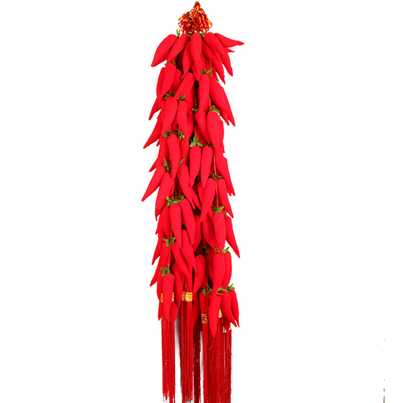 Red Chili String Pendant Red Flannel Simulation Sewing Wedding Relocation and Opening Chinese New Year Celebration Joyous Supplies Spring Festival New Year Goods