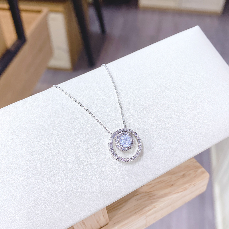 Fashion Diamond-Embedded Geometric round Zircon Necklace Japanese and Korean Fashion New TikTok Same Clavicle Chain One Piece Dropshipping