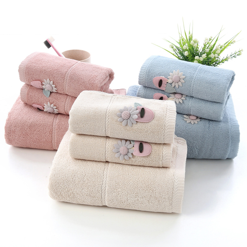 100% Cotton Towel Bath Towel Wood Fiber Bamboo Fiber Soft Patch Flower Absorbent Bath Towel Adult Bath Towel Gift