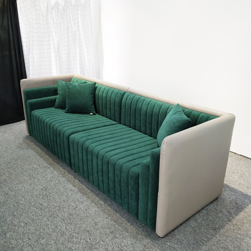 皮布条纹沙发卡座客厅酒店大堂休闲接待区一字型休闲撞色沙发