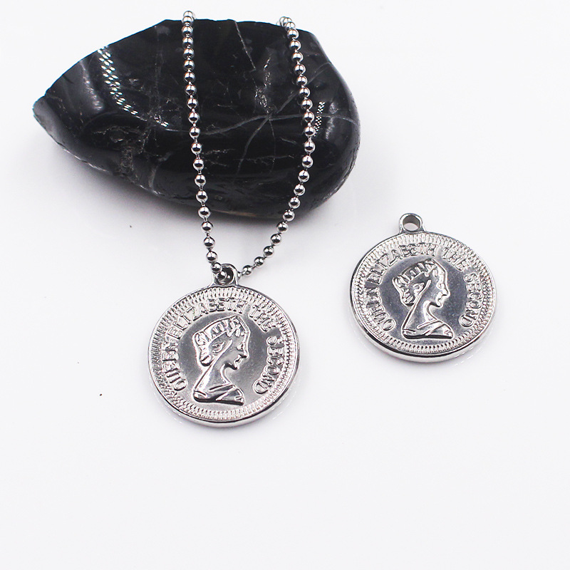 时尚不锈钢伊丽莎白头像吊坠 女王头像金属吊牌 女士项链手链配件