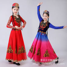 新款六一儿童男女舞蹈演出服装新疆舞大摆裙哈萨克族演出服装