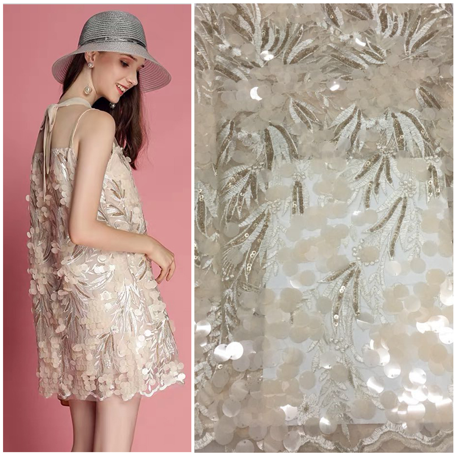 厂家直销亮片面料 绣花亮片布淑女耐用时尚珠片绣服装布料