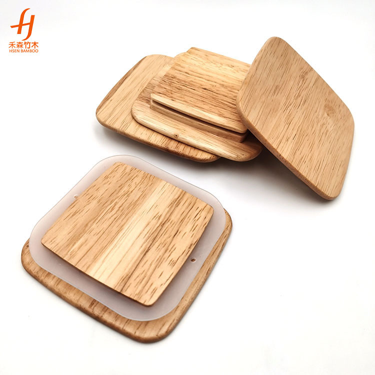 实木方形硅胶木盖玻璃杯木质盖环保竹木盖储物罐密封盖可印logo