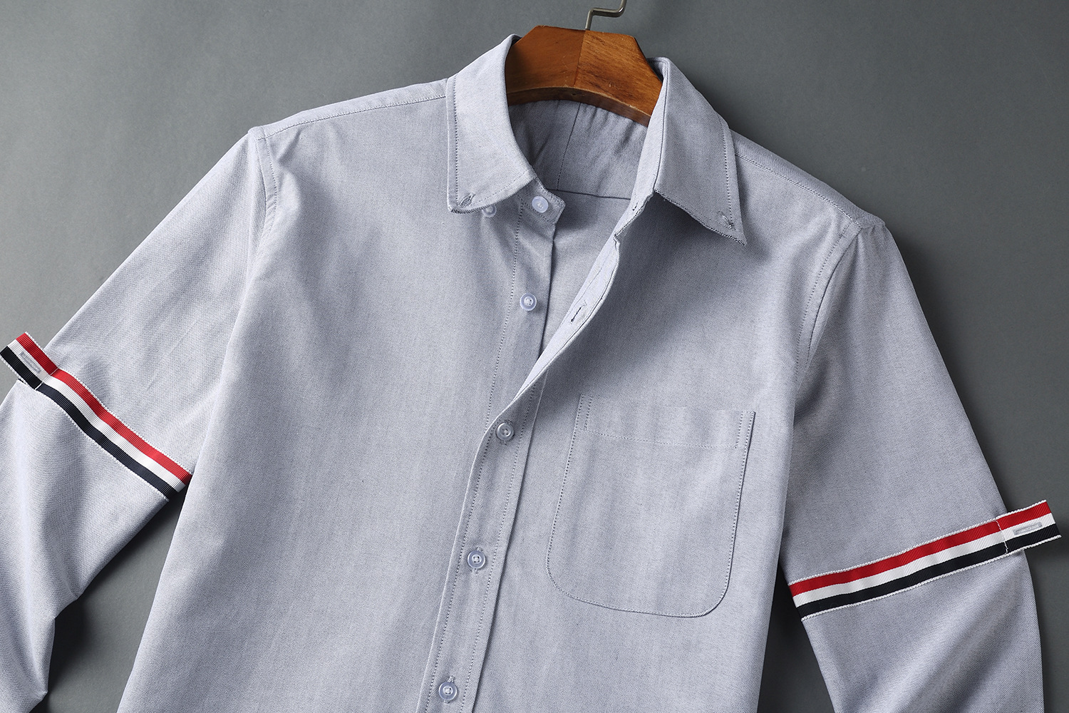 tb衬衫潮牌牛津纺长袖双袖织带欧美休闲白衬衫新款经典款衬衣代发