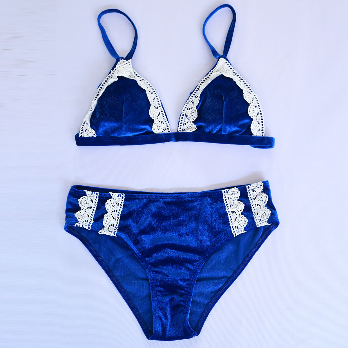 2020新款欧美外贸性感蕾丝绒三角分体泳衣女比基尼跨境亚马逊泳装