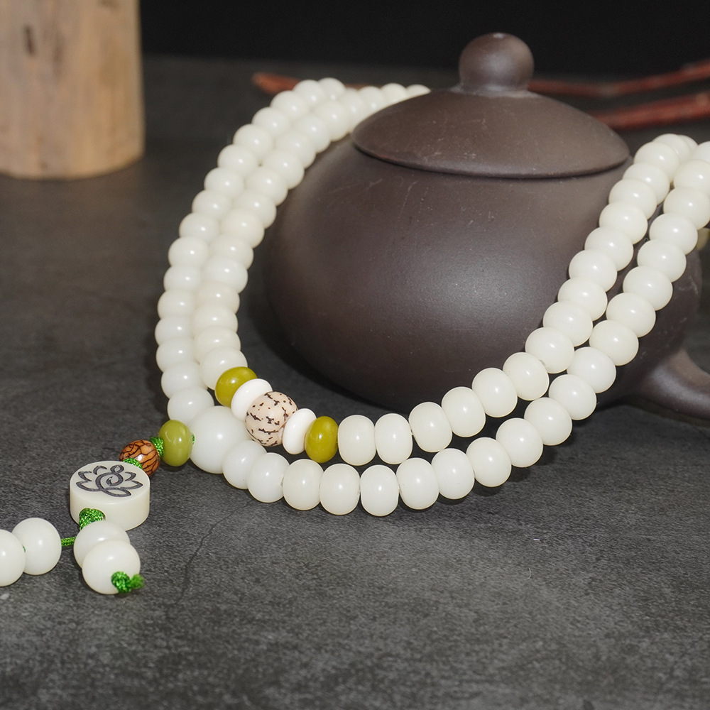 简约一百零八颗菩提根手串108颗白玉菩提佛珠手链多圈手饰车挂件