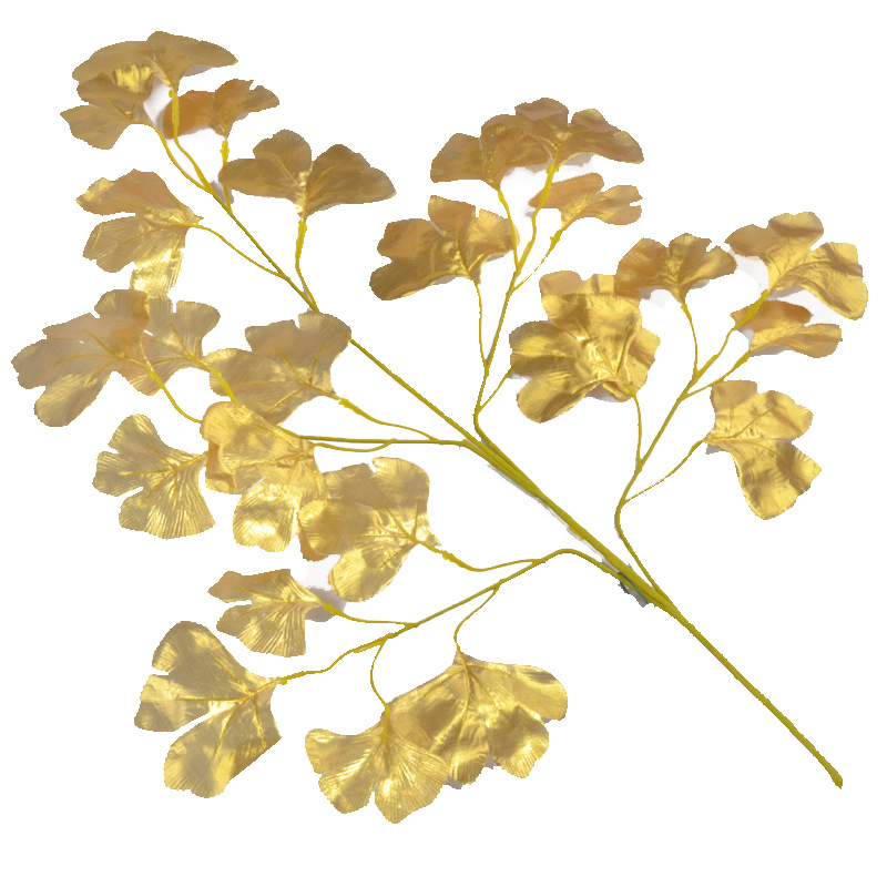 Simulation Branch Golden Silver Banyan Ginkgo Leaf Wedding Fake Branches Wedding Decoration Yellow Leaves Maple Leaves