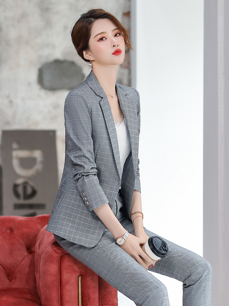 格子职业西装套装女士气质女神范高端总裁律师教师面试正装工作服