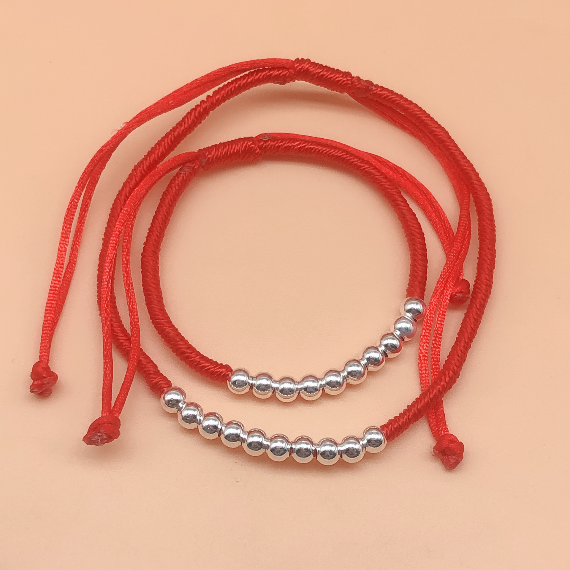 足银990银手链十全十美红绳编织手链转运圆珠子男女手链活动礼品