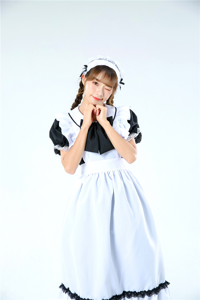 万圣节英国贵族传统女仆装长款经典黑白角色女佣服lolita洋装批发