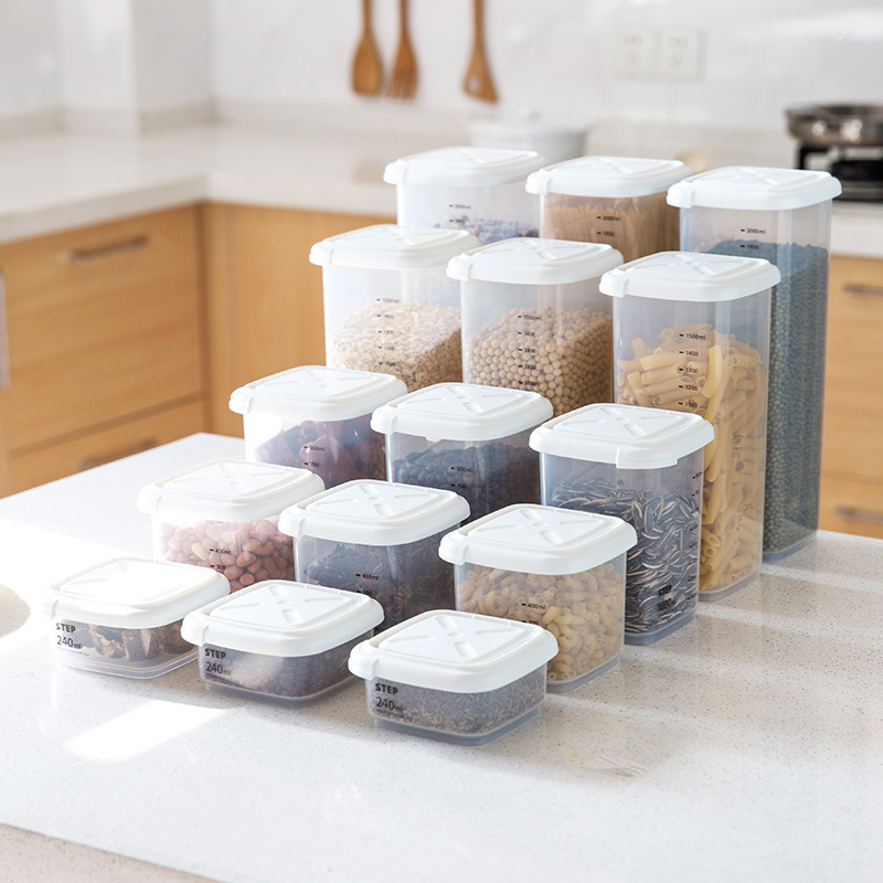 方形带刻度透明密封罐食品收纳盒厨房塑料杂粮五谷收纳罐储物罐
