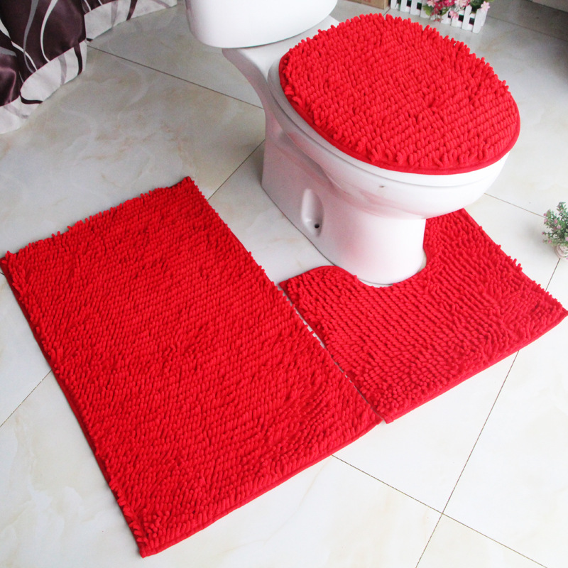 Cross-Border One Piece Dropshipping Bathroom Set Chenille Three-Piece Set Toilet Floor Mat Carpet Absorbent PVC Non-Slip Mat