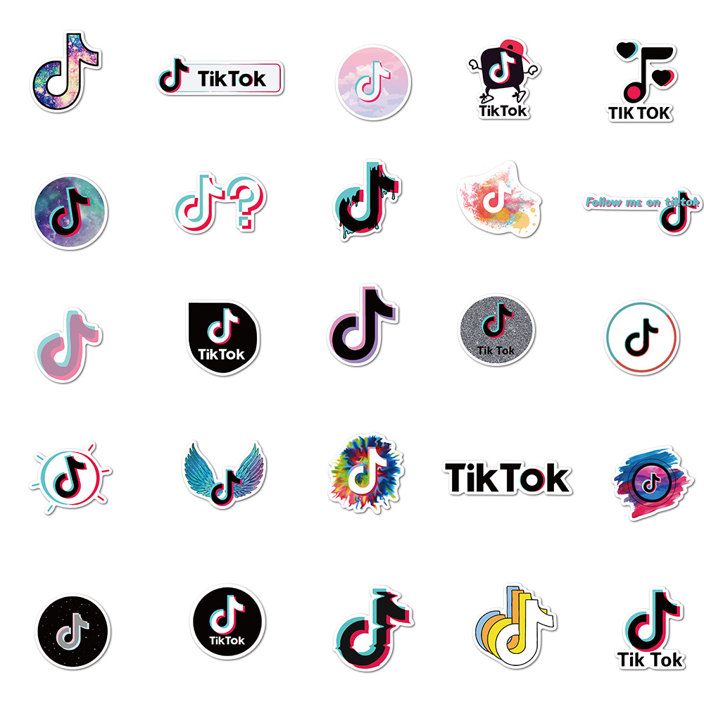 50张tiktok logo抖音涂鸦贴纸装饰防水拉杆箱电脑手机壳贴画跨境