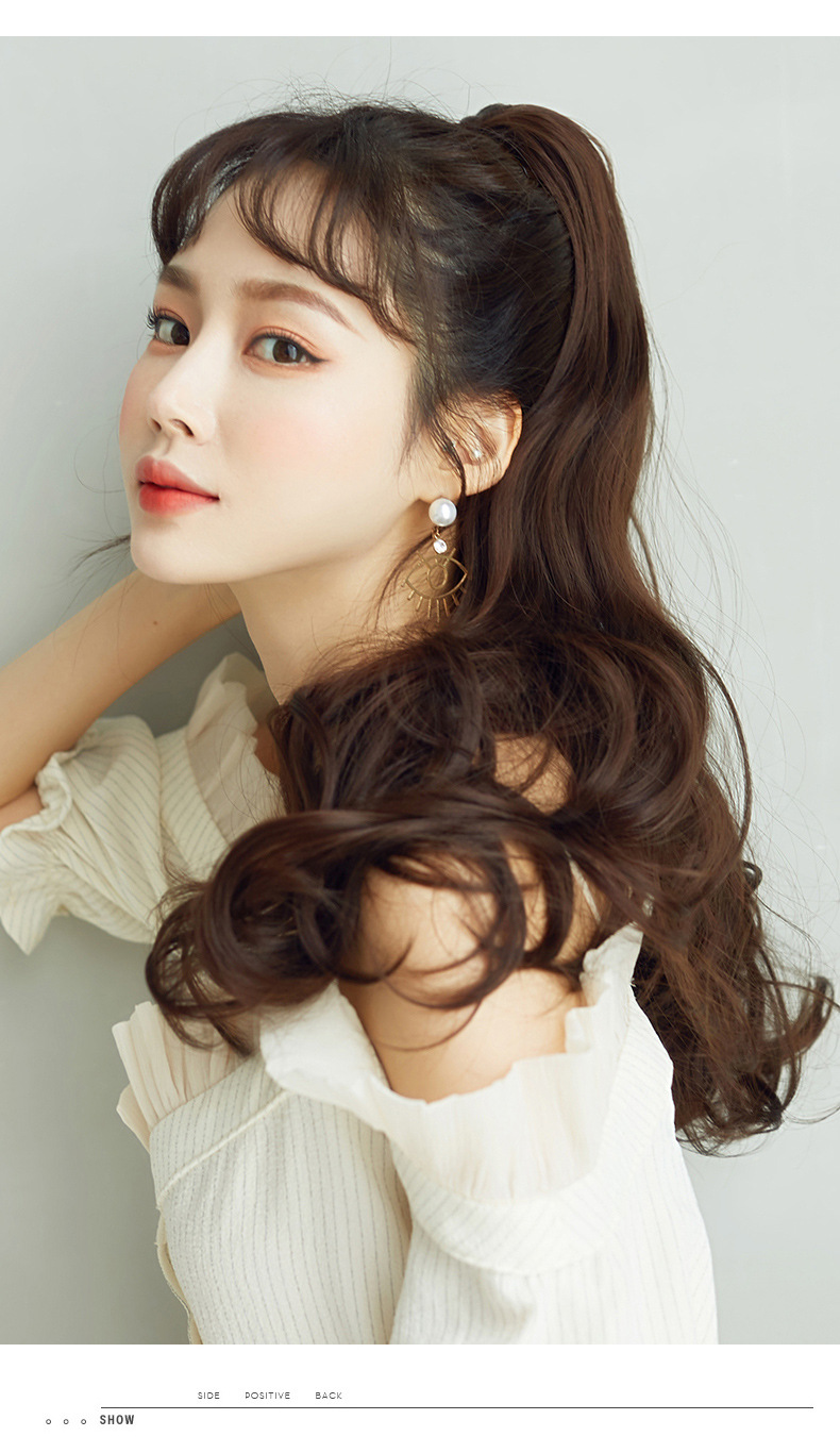 厂家批发高马尾假发女长卷发羊毛卷中长款自然烫发卷发挑染马尾辫