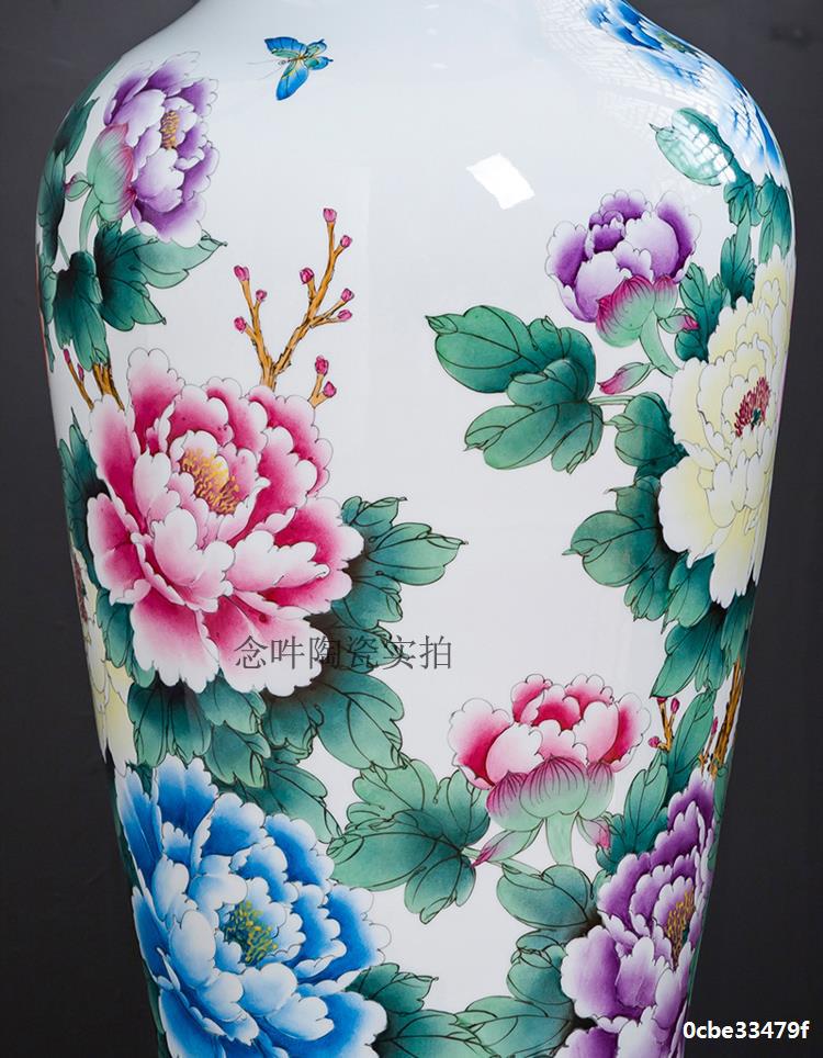 景德镇陶瓷落地大花瓶手绘牡丹釉上彩新中式客厅室内创意家居摆件